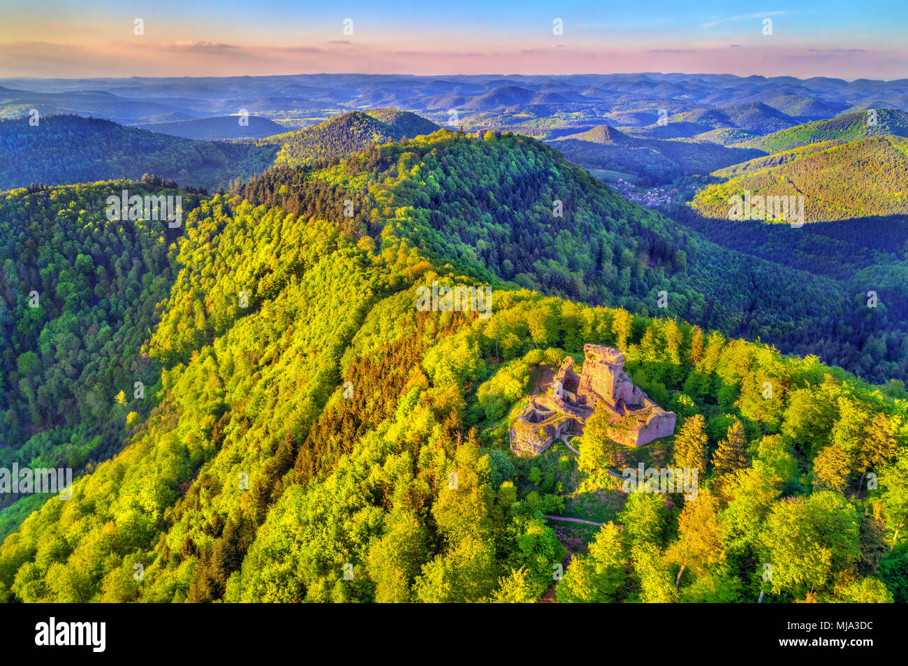 Chateau de Hohenbourg, a ruined castle in the Northern Vosges Mountains - Bas-Rhin, France Stock Photo