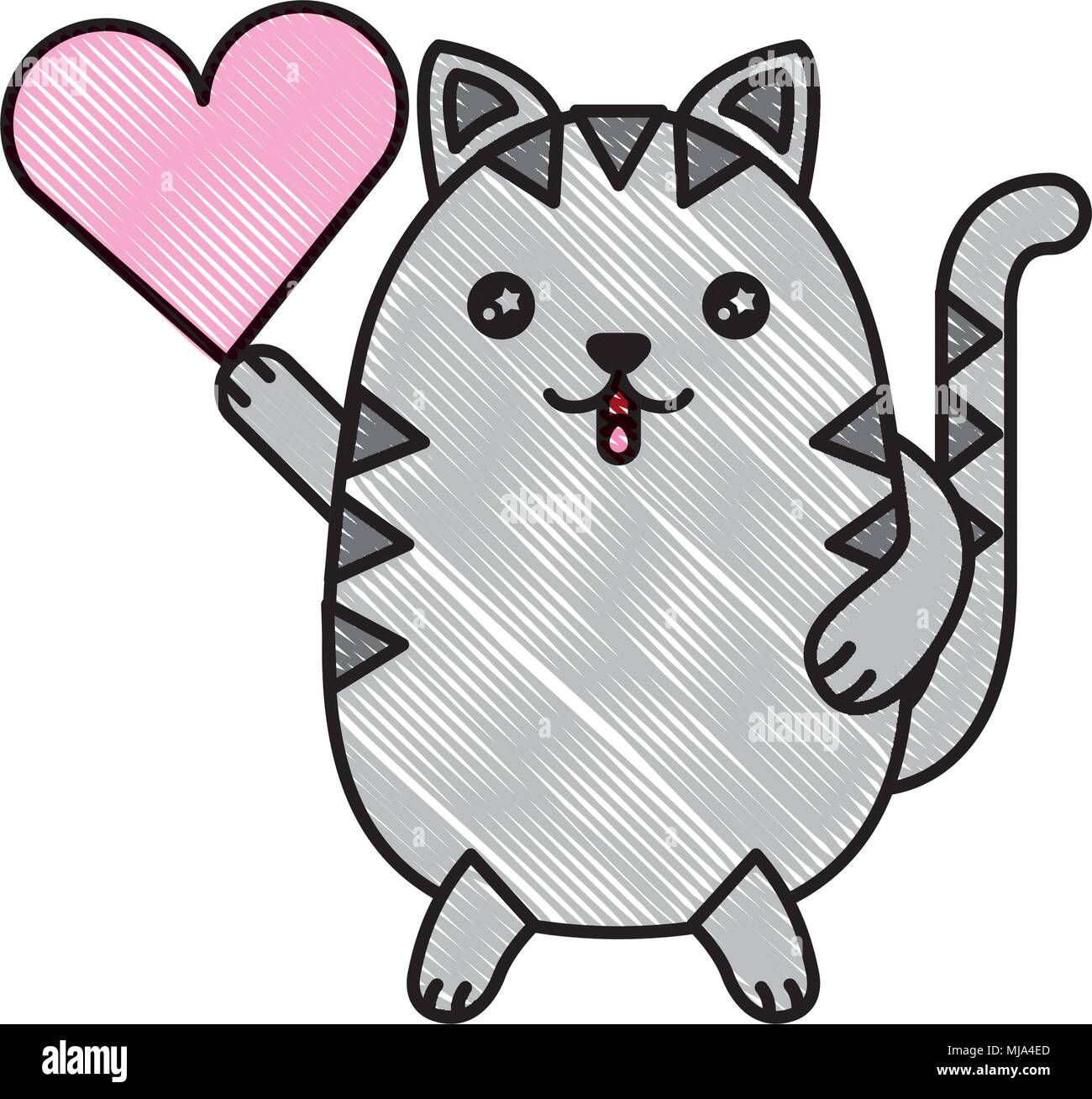 kawaii cute cat holding balloon cartoon vector illustration Stock ...