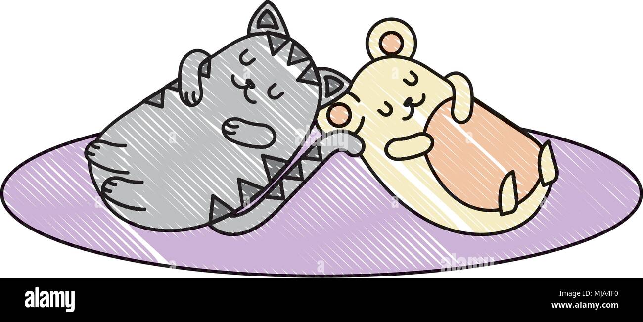 Kawaii Cat And Mouse Sleeping Cartoon Vector Illustration Stock Vector Image Art Alamy