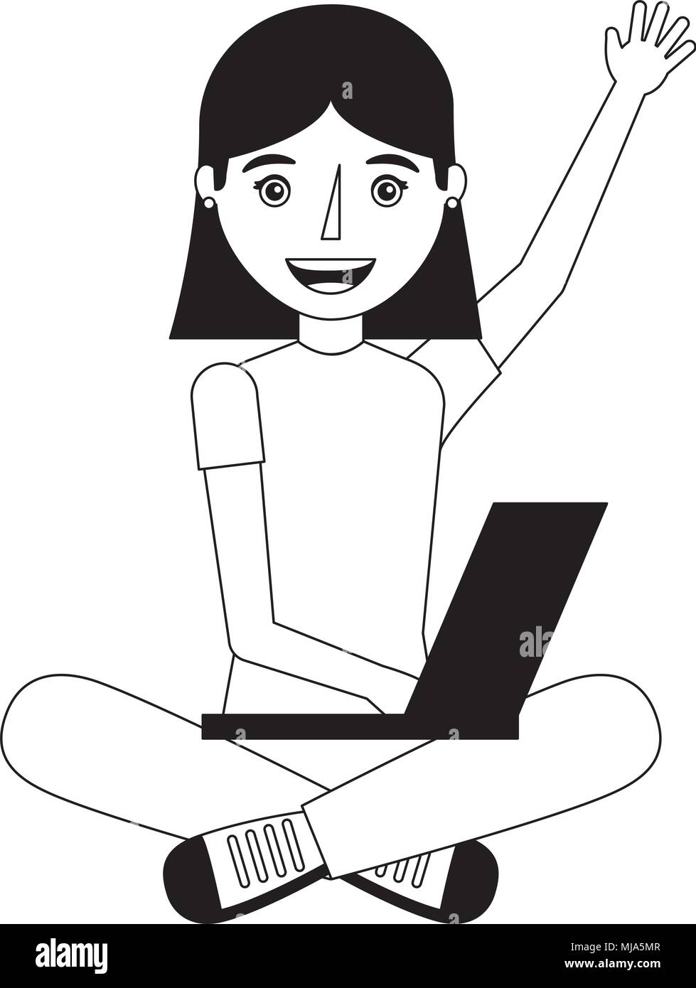 young woman sitting in floor with laptop vector illustration Stock ...