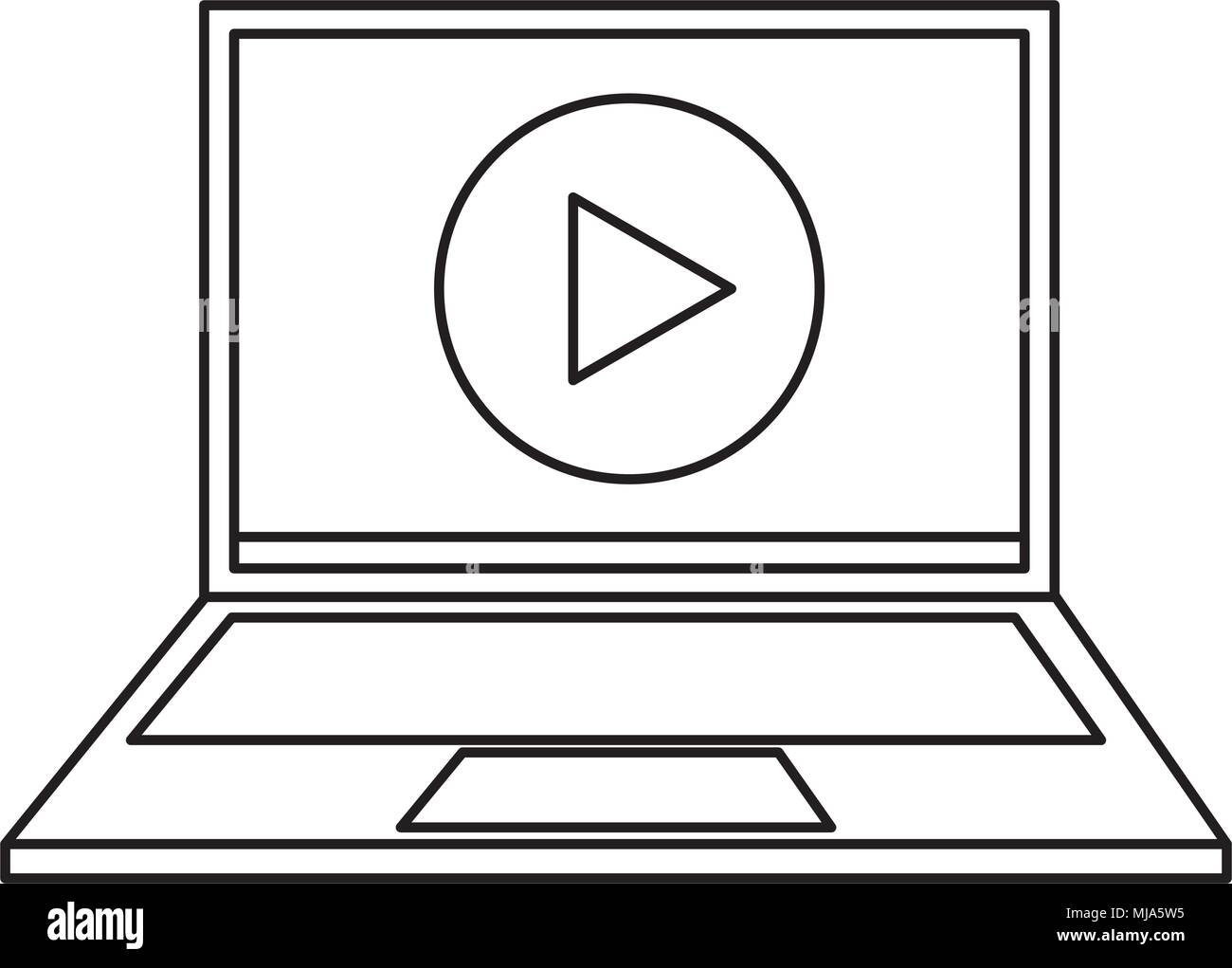 laptop device with video player button on screen vector illustration ...
