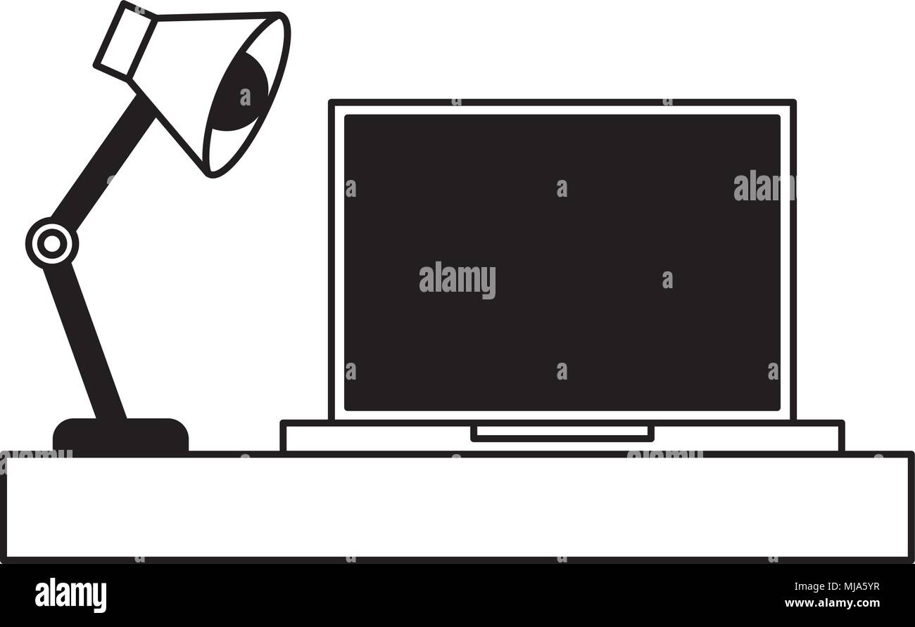 laptop device and desk lamp image vector illustration Stock Vector