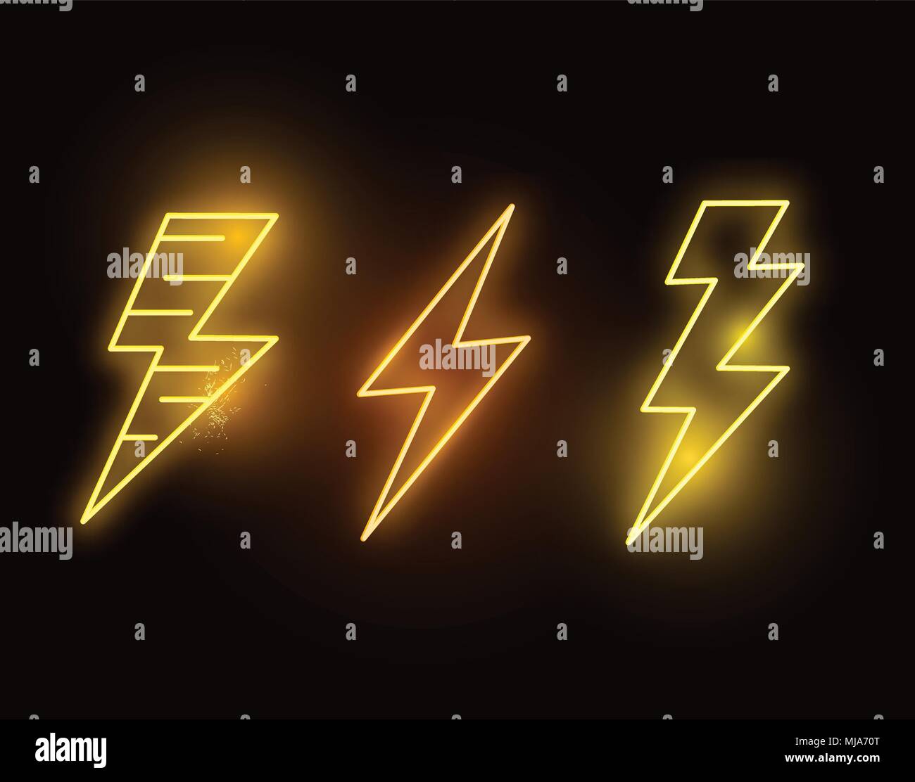 A set of hot neon glowing lightning bolts. vector illustration Stock Vector