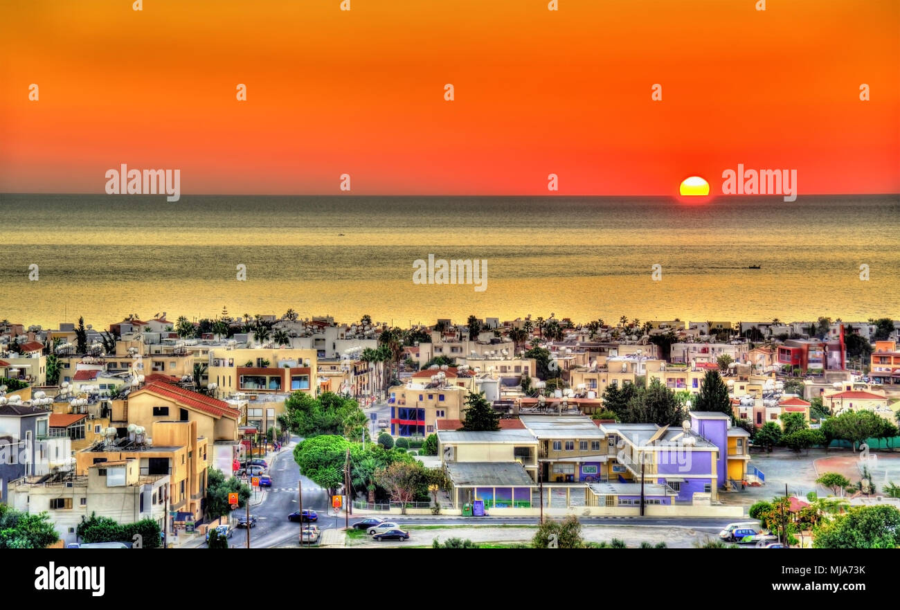 Sunset above the city of Paphos - Cyprus Stock Photo