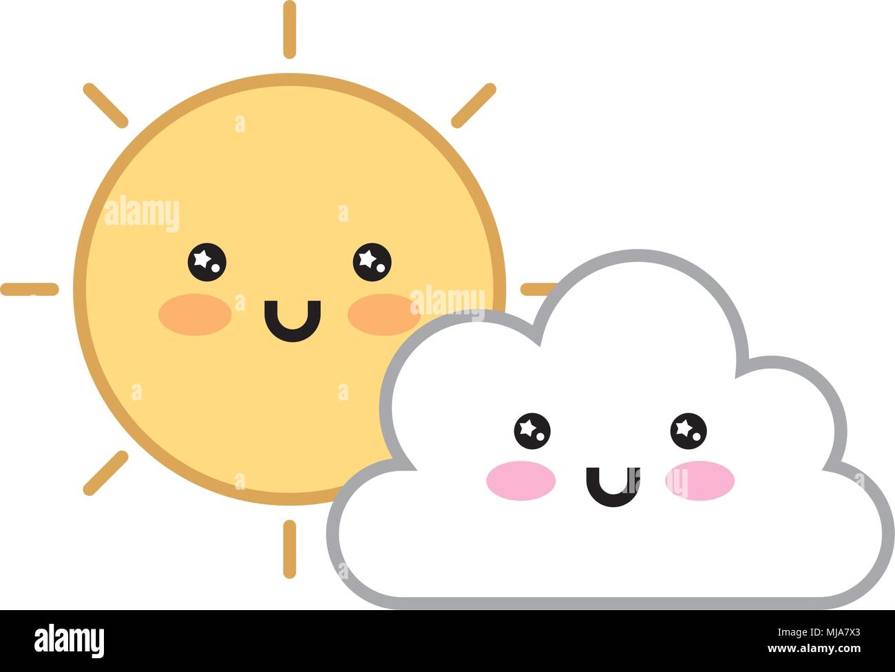 cute cloud with sun kawaii character vector illustration design Stock ...