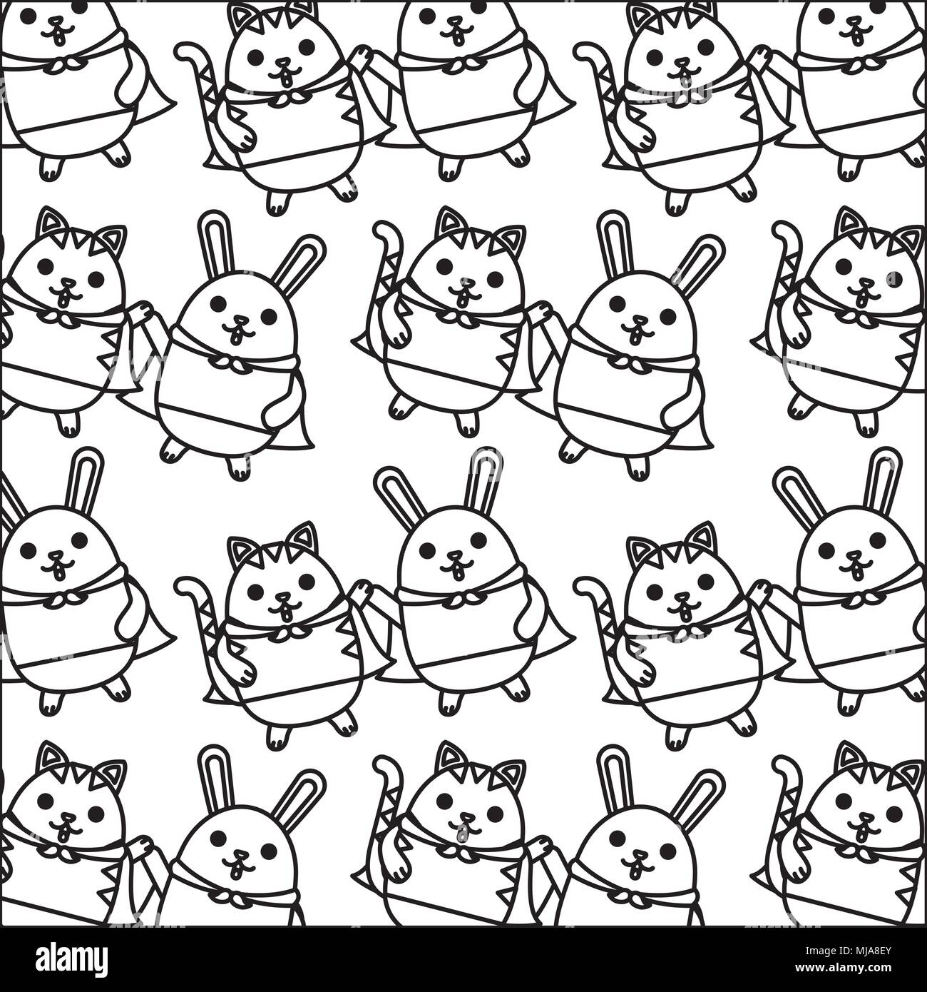 Cat And Rabbit Designs cute rabbit and cat with cloak pattern kawaii character vector ...