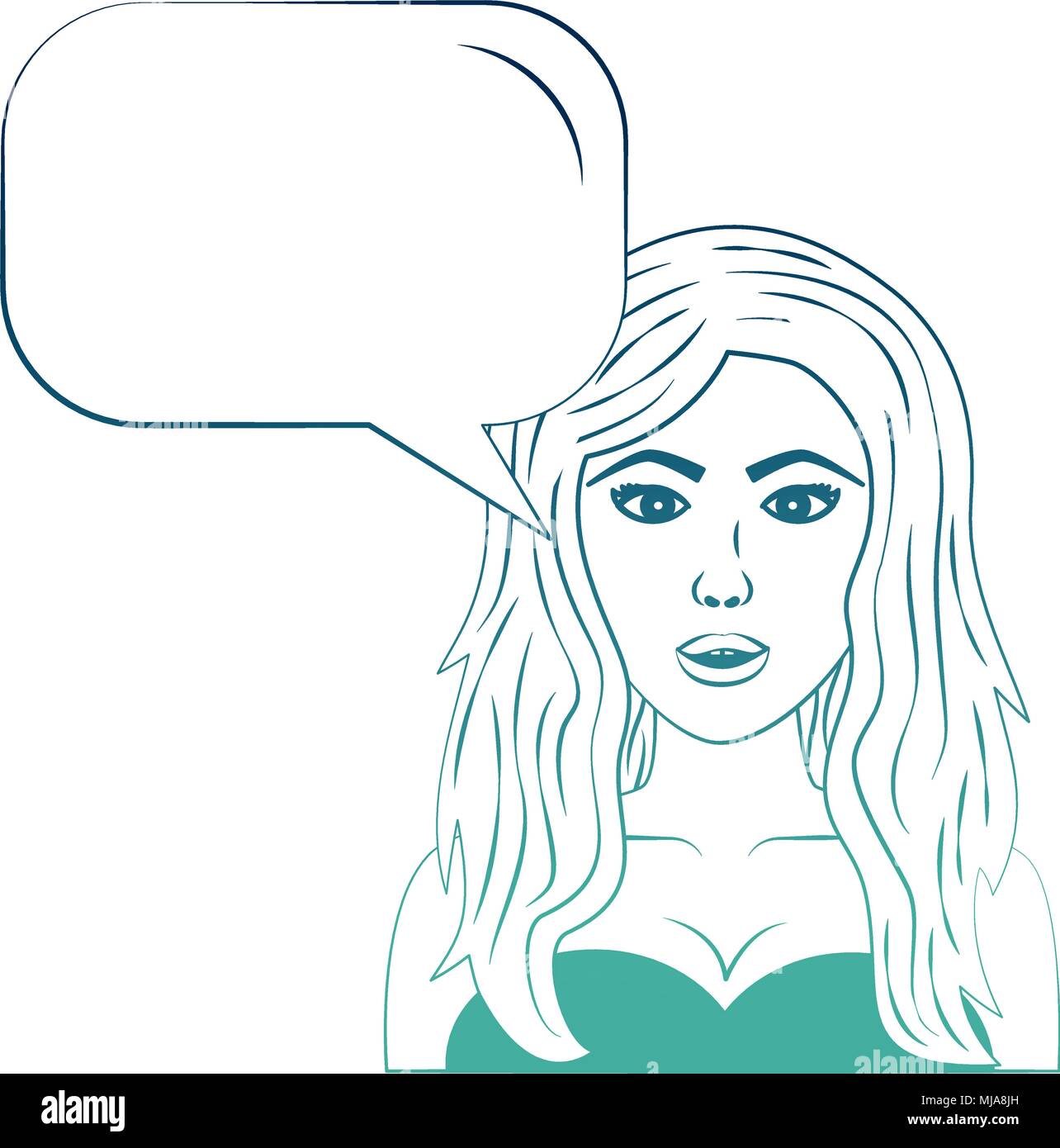 woman with long hair and character speech bubble pop art style vector ...
