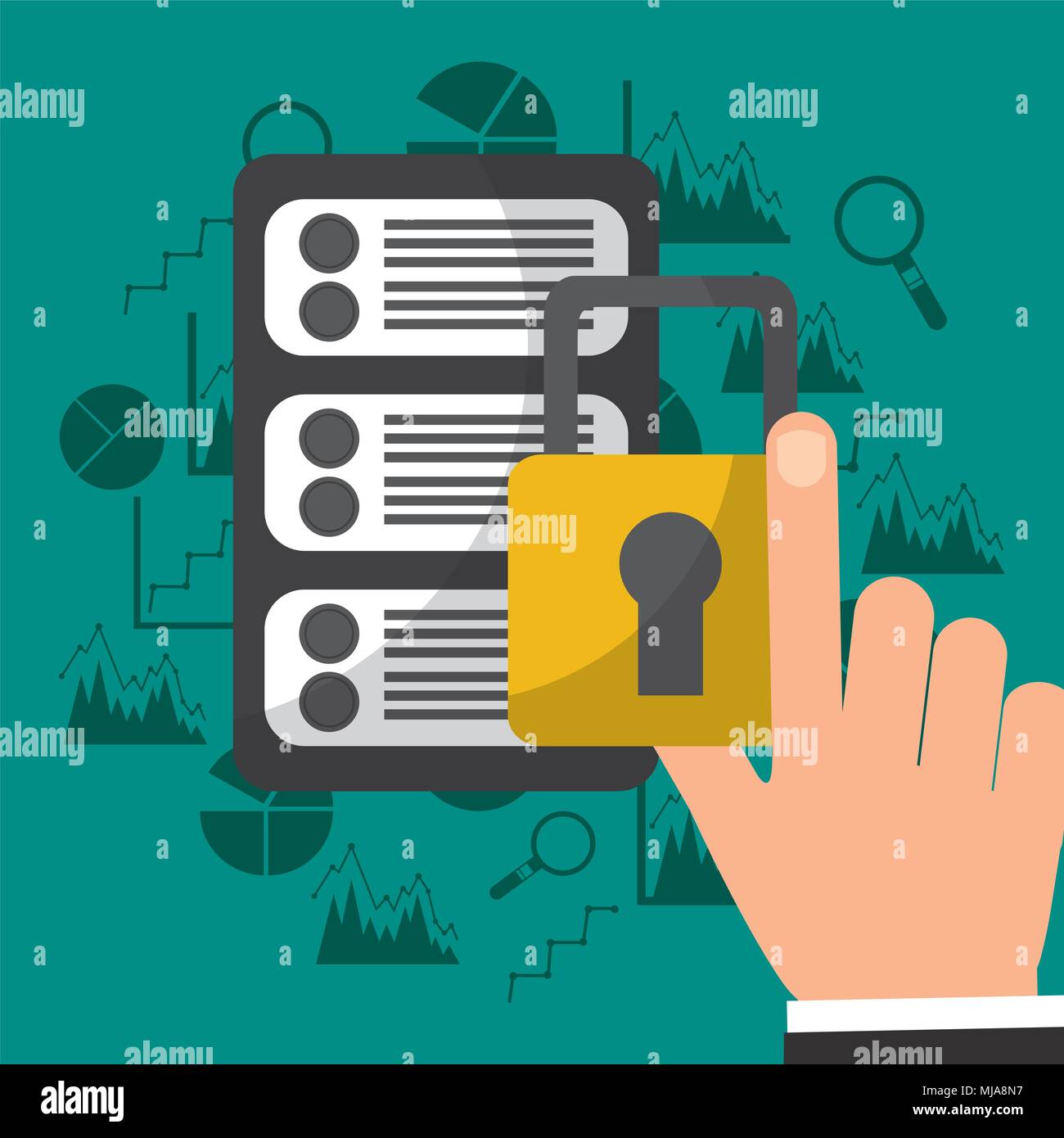 hand with security padlock big data technology vector illustration ...