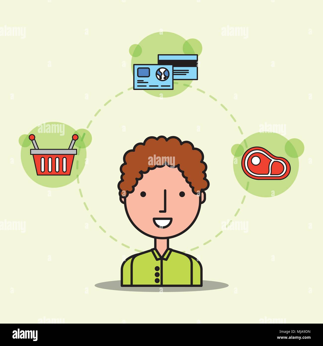 Man Shopping Supermarket Basket Meat Stock Vector Images - Alamy