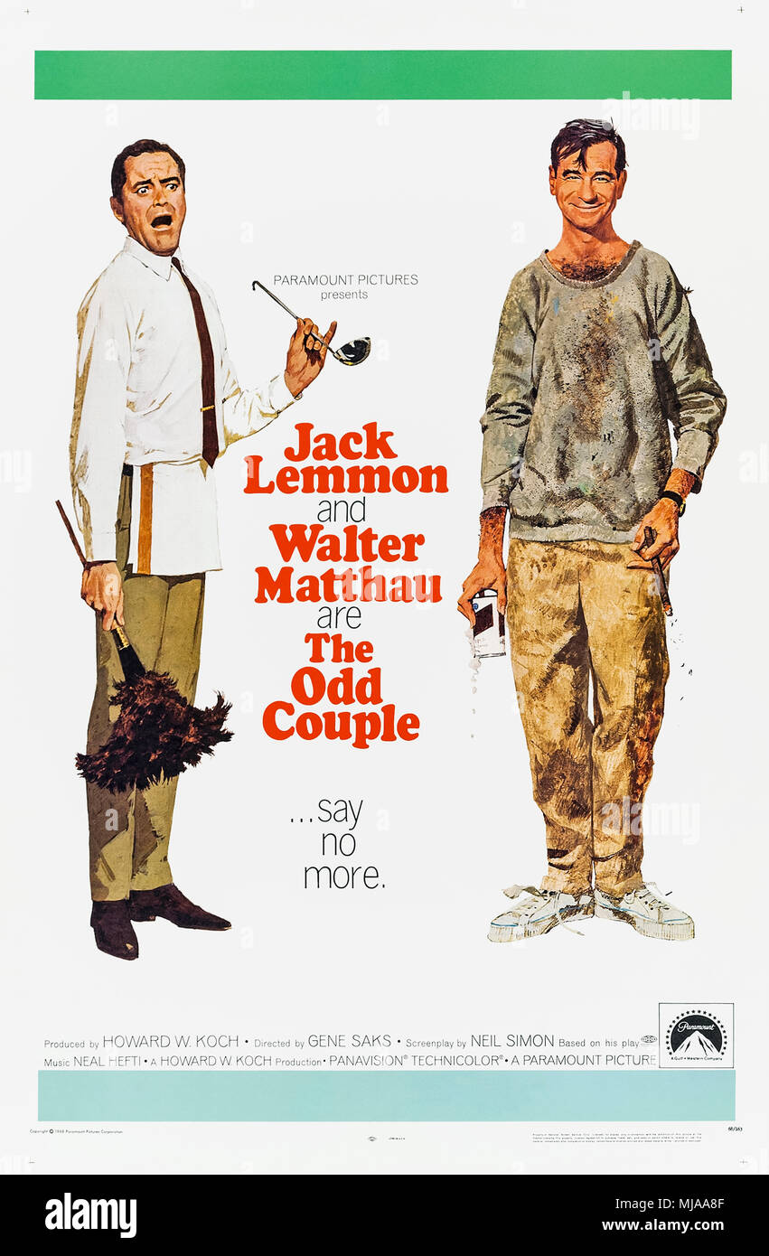 The Odd Couple (1968) directed by Gene Saks and starring Jack Lemmon, Walter Matthau and John Fiedler. Two friends move in together and discover they are totally mismatched. Stock Photo