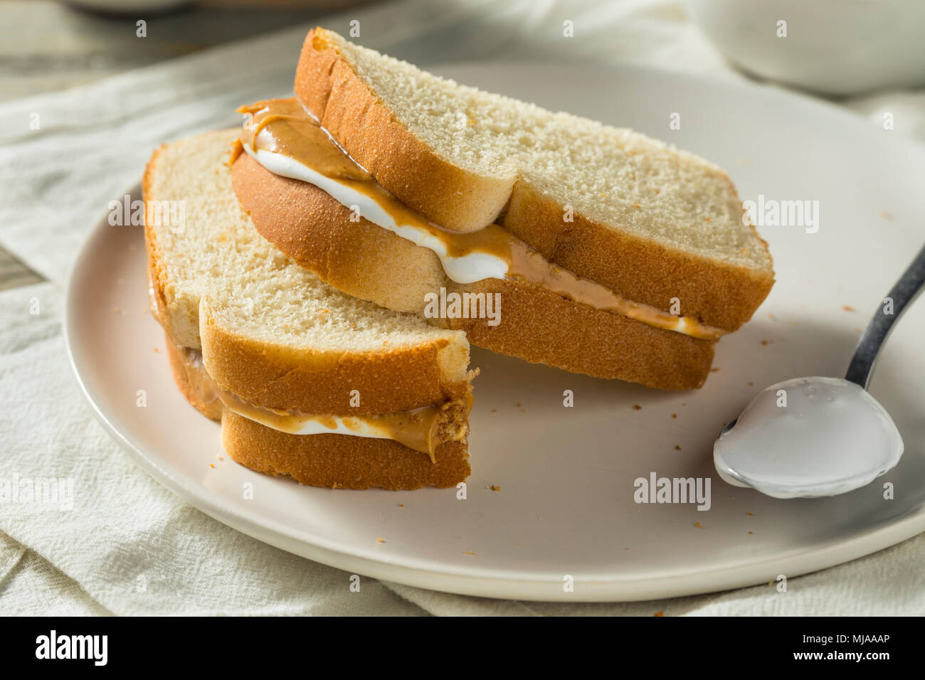 Homemade Fluffernutter Marshmallow Peanut Butter Sandwich for Kids Stock Photo Alamy