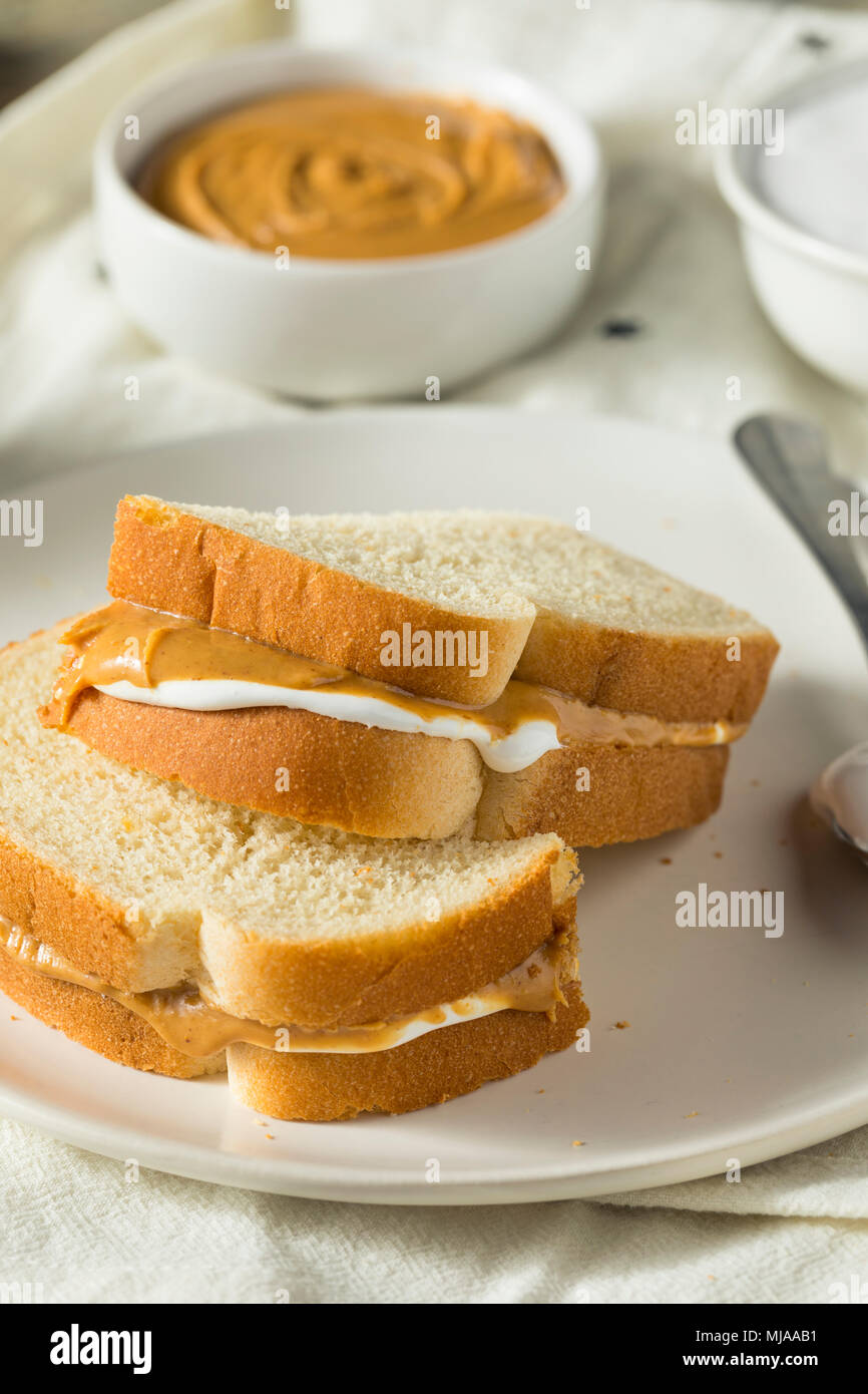 Homemade Fluffernutter Marshmallow Peanut Butter Sandwich for Kids Stock Photo Alamy