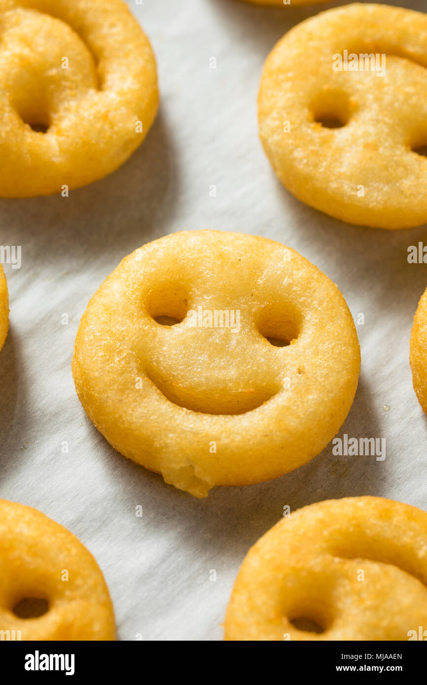 Homemade Smiley Face French Fries with Ketchup Stock Photo