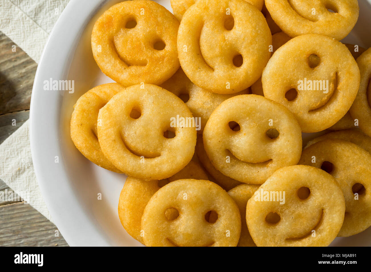 Homemade Smiley Face French Fries with Ketchup Stock Photo