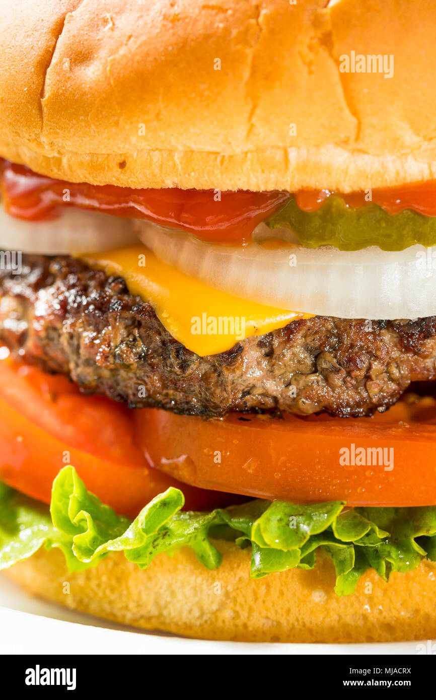 Memorial Day Backyard Babecue Meal with Hamburgers Hot dogs Salads and Chips Stock Photo