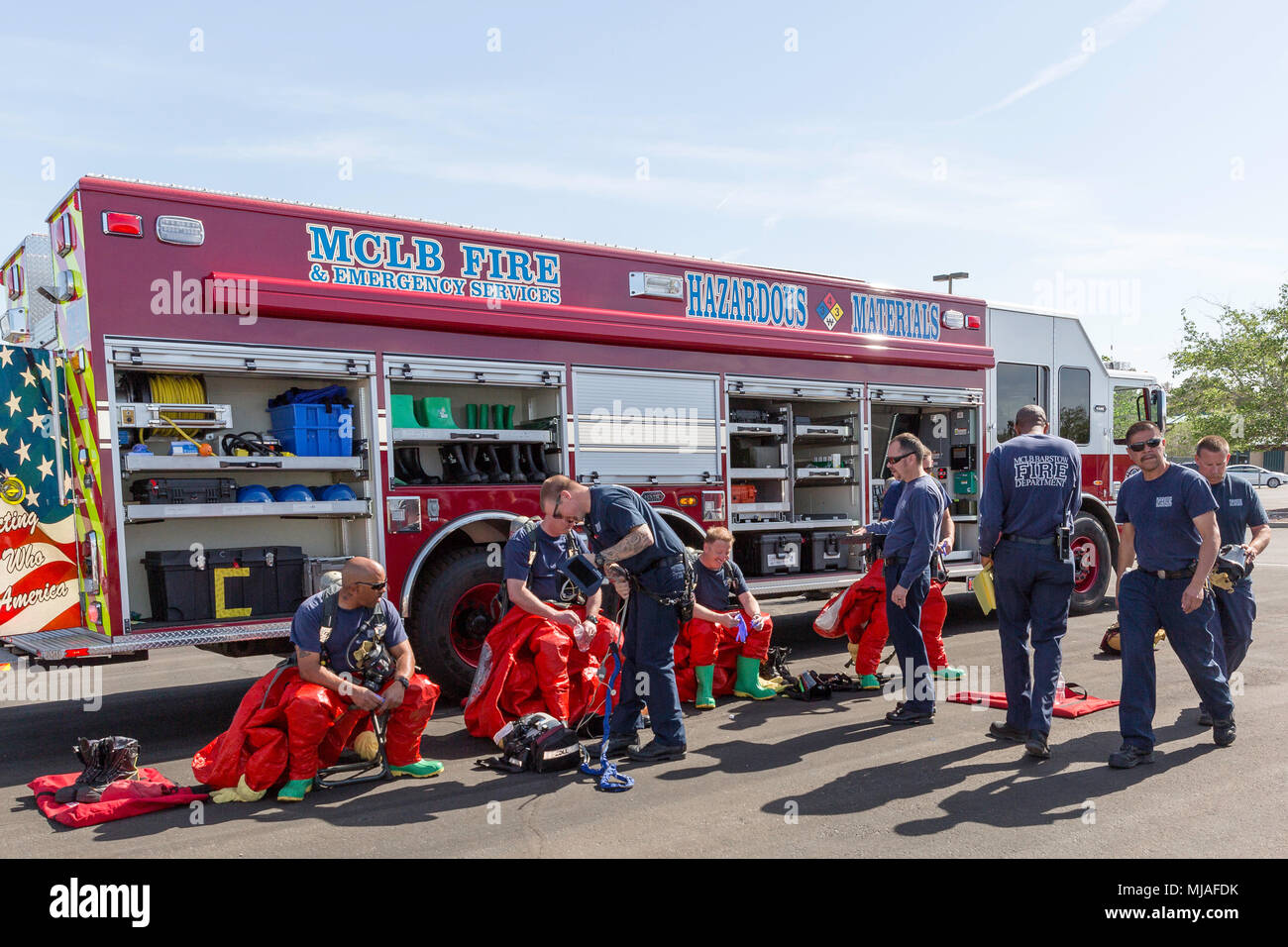 MCLB Barstow Fire and Emergency Services' HazMat Team suits up in