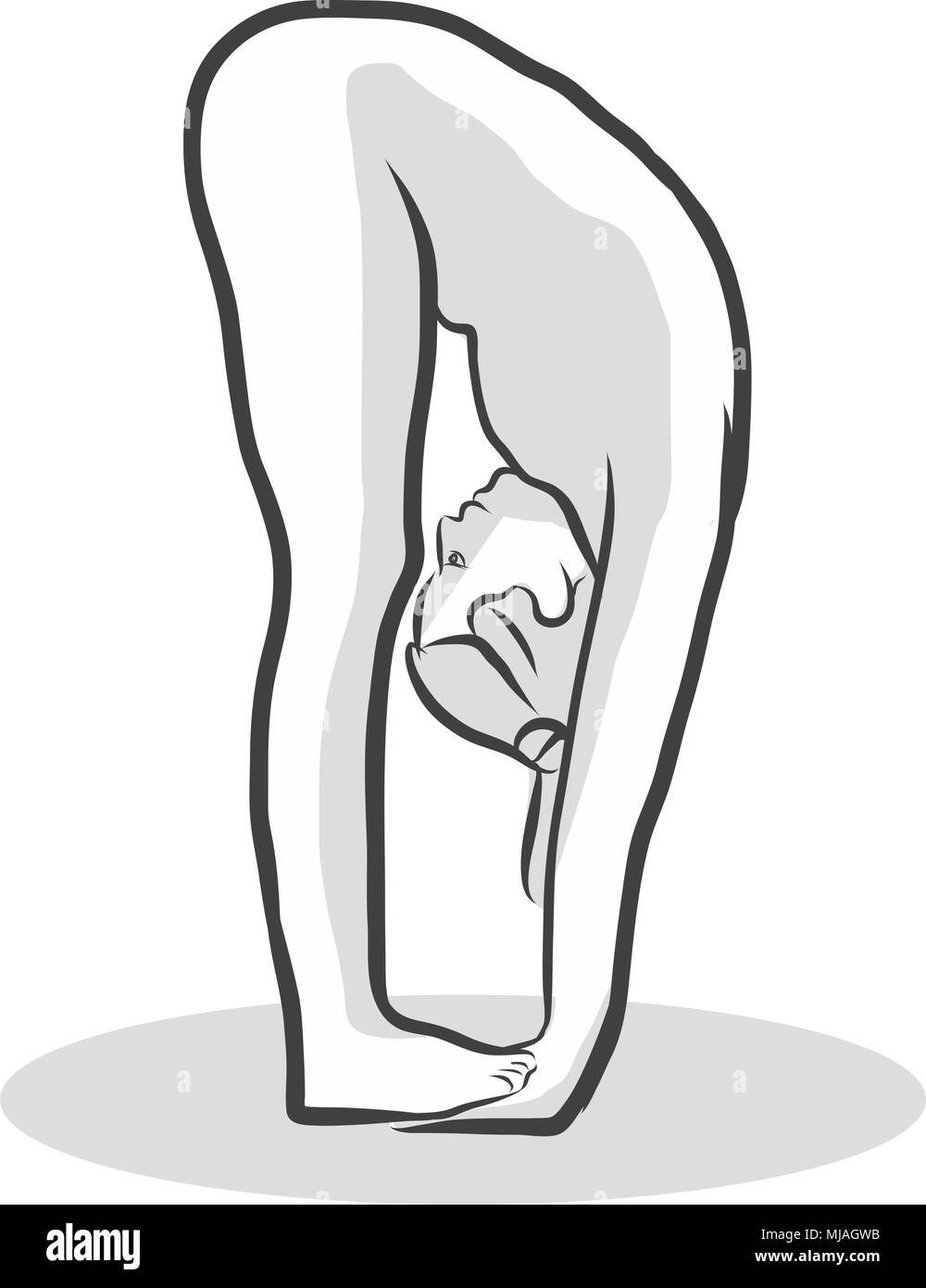 Hand Drawn Padahastasana Hand under Foot Pose, Yoga Woman. Vector Outline Illustration. Stock Vector