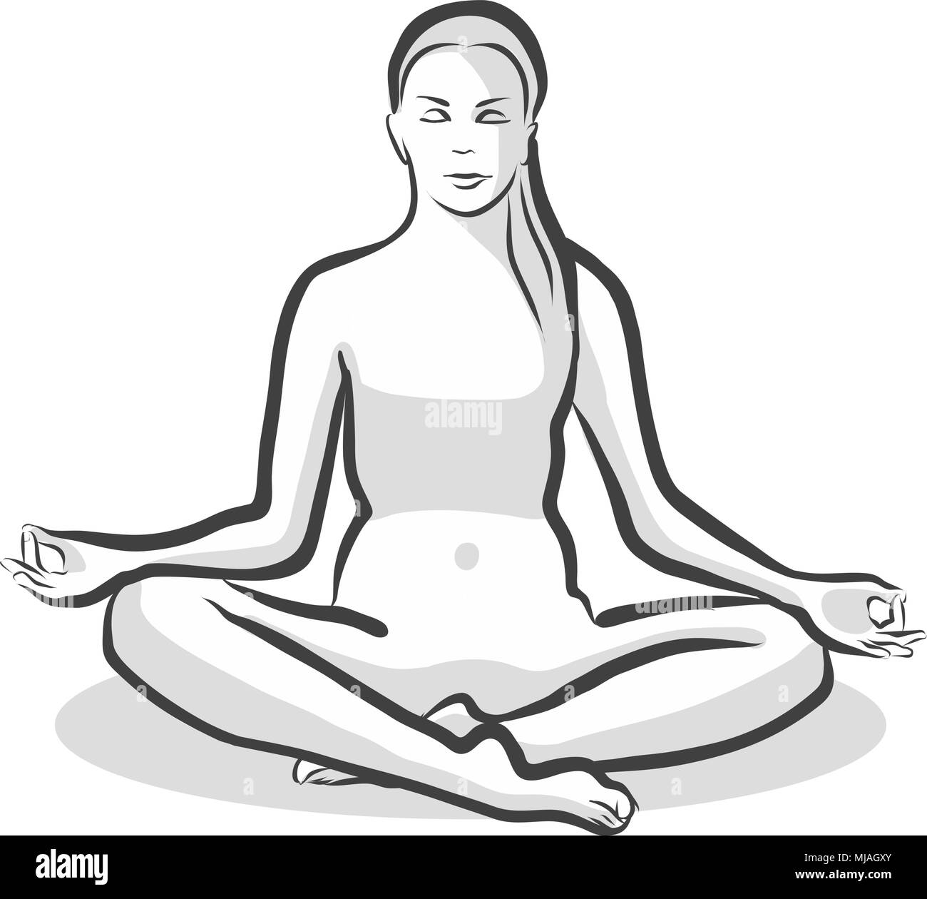 Hand Drawn Siddhasana Perfect Pose, Yoga Woman. Vector Outline Illustration. Stock Vector