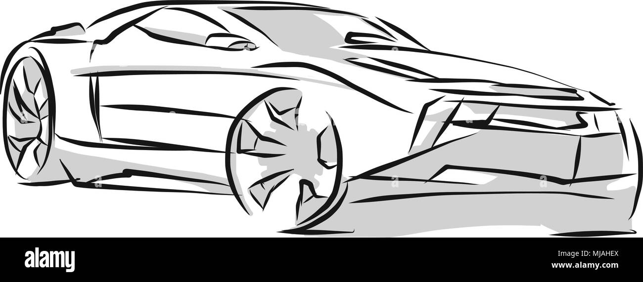 Sports Car Line Art Sketch Stock Vector