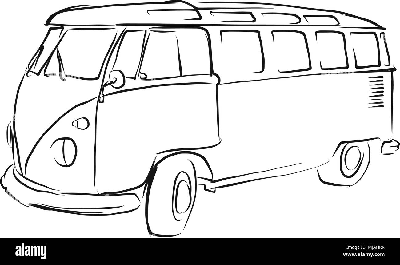 Old Transporter Sketch, Vector Drawing, separated on White Stock Vector
