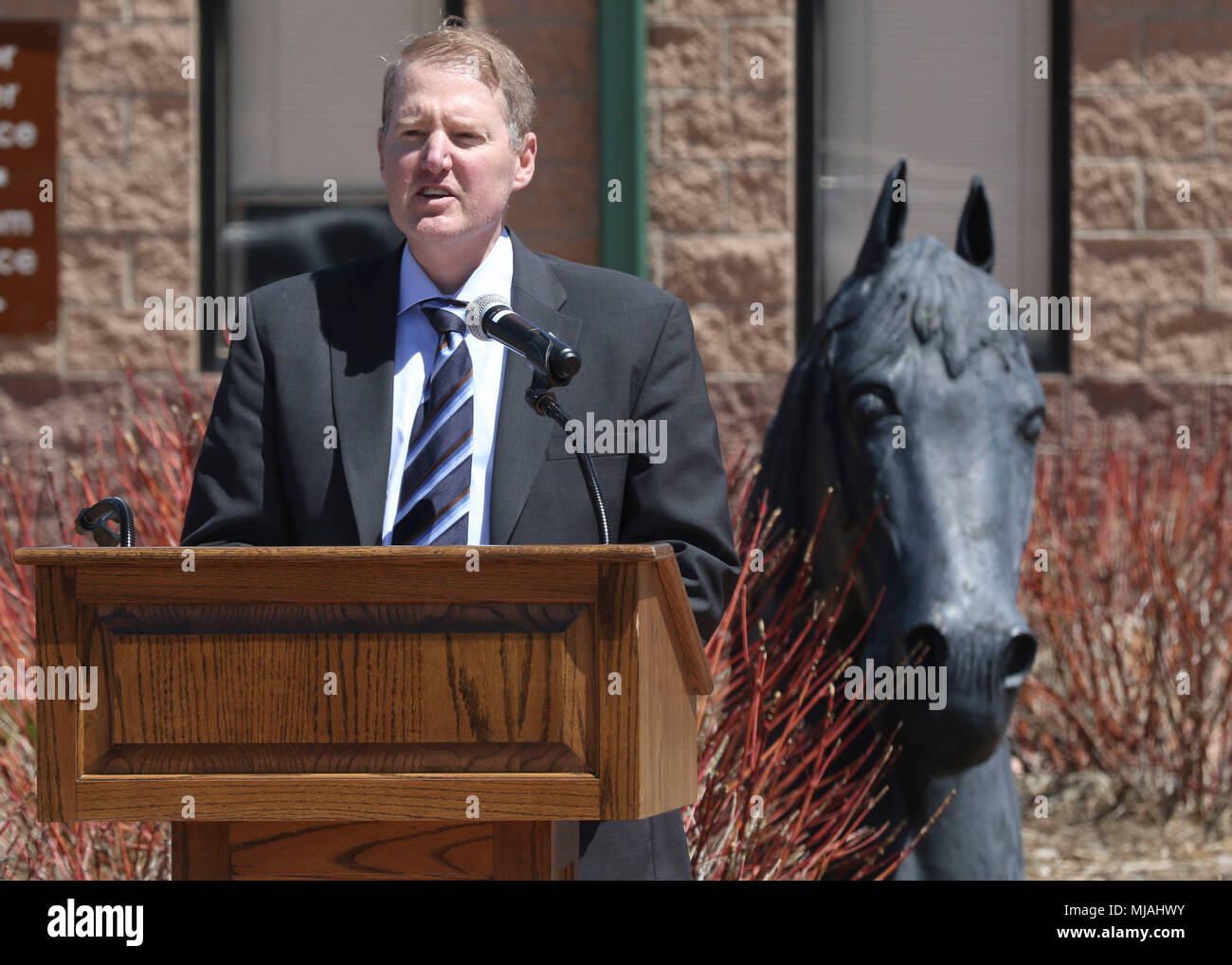 Fort Carson Museum Director, Joseph Berg, addresses an audience of