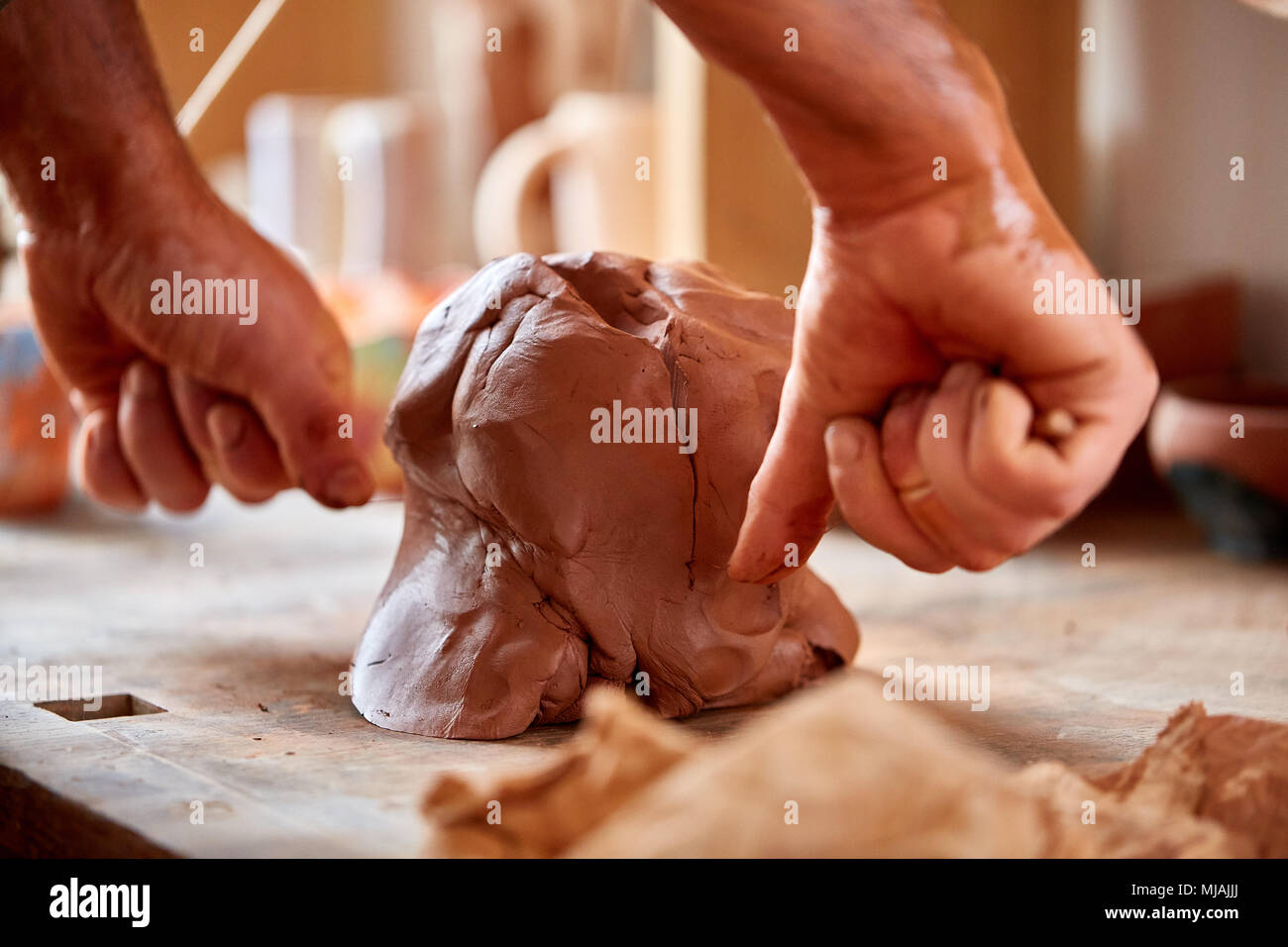 Preparation of Clay for Pottery by Hand Stock Image - Image of