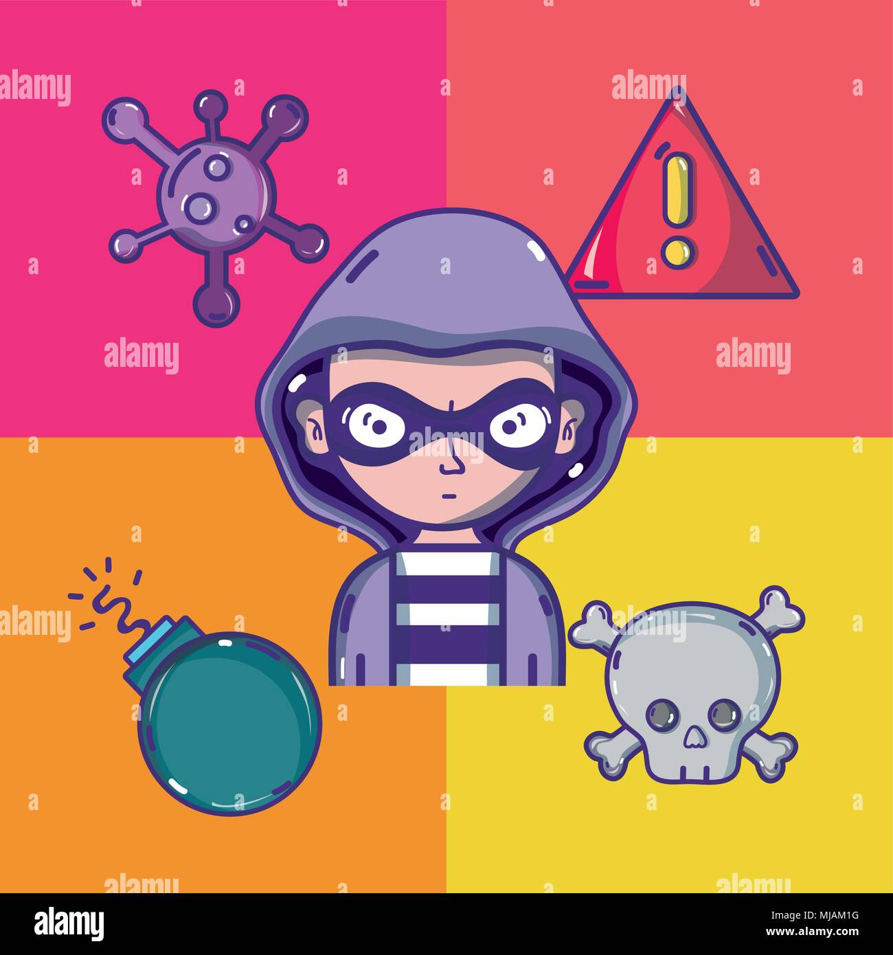 Hacker with virus cartoons Stock Vector