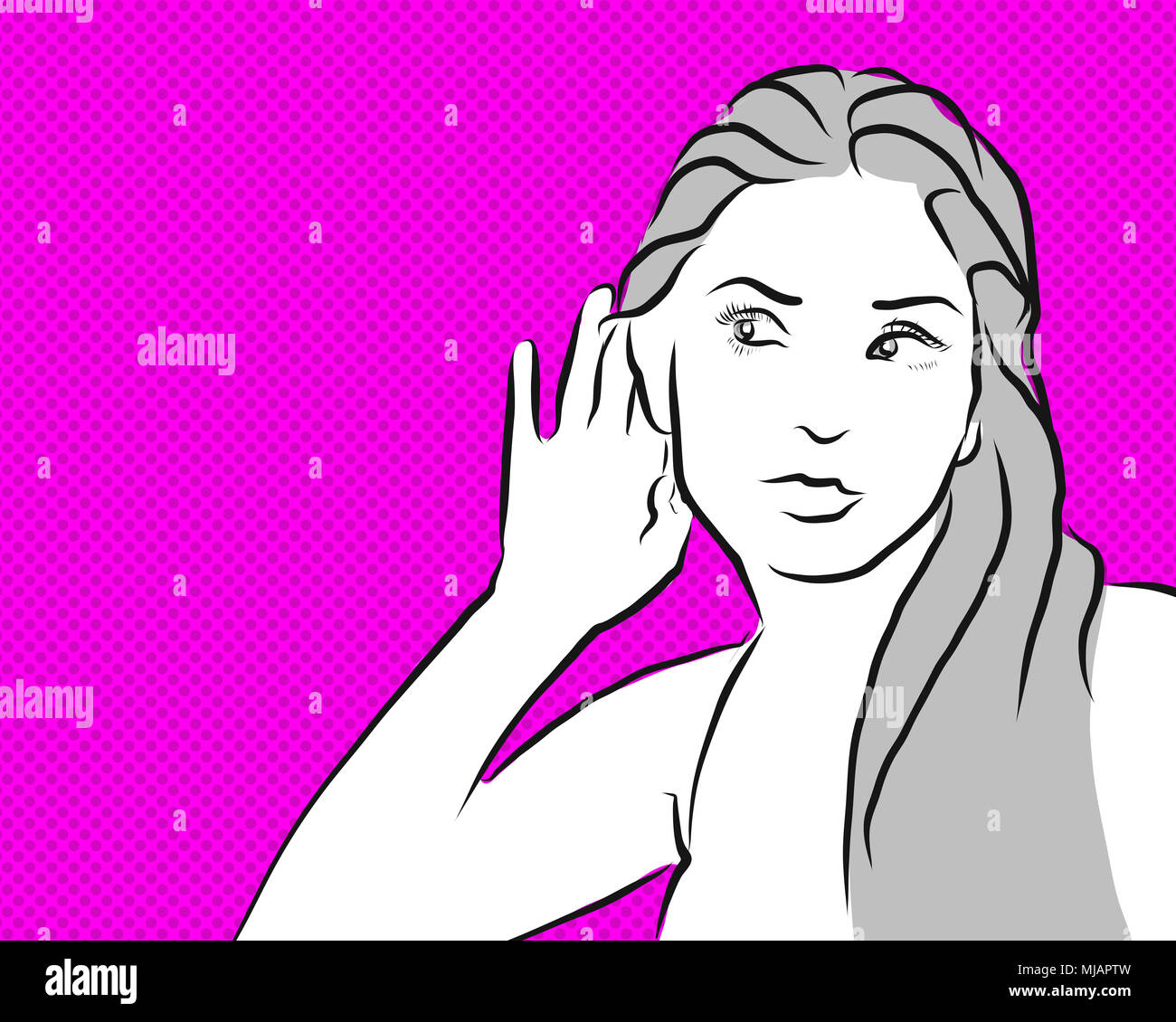 Gossip Girl listen Comic vintage clipart with pink background Stock Photo