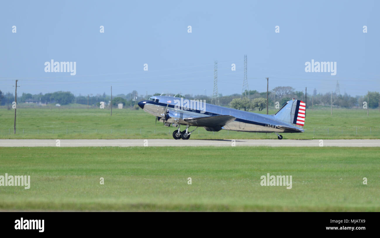 A DC3 prepares to take off April 26, 2018 at Beale Air Force Base
