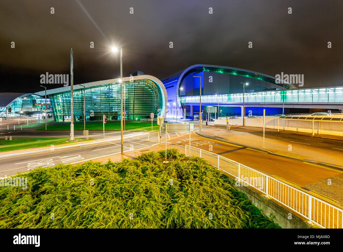 Dublin Airport, Terminal 2, Ireland. Long exposure. Night photography. Stock Photo