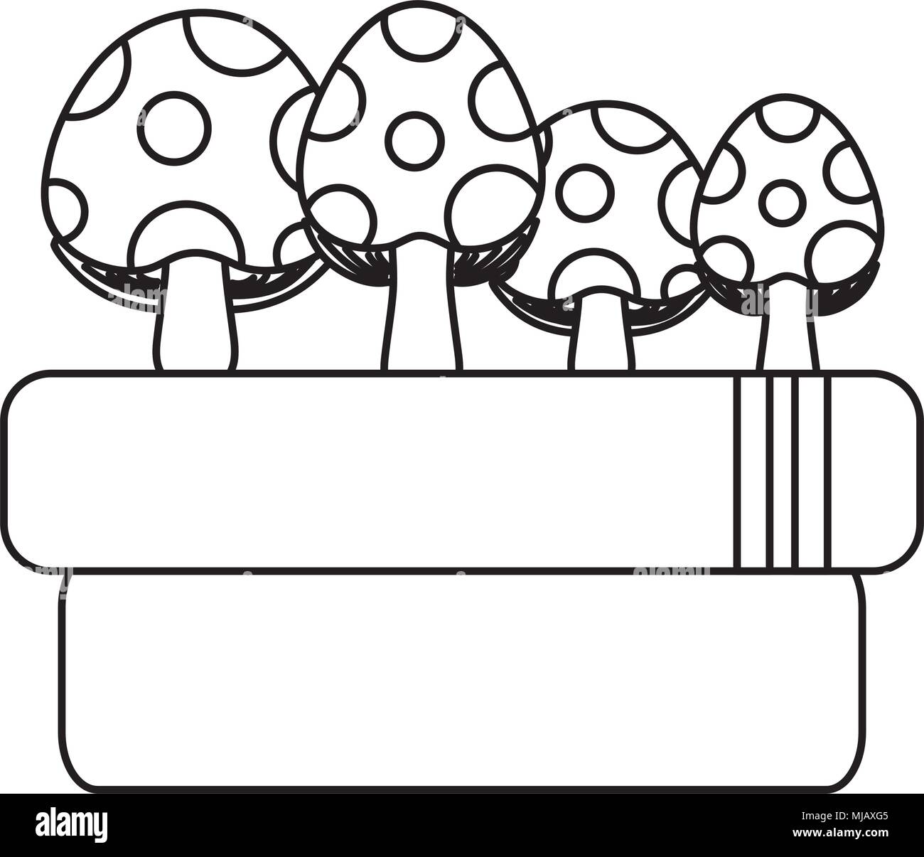 line natural fungus plants in the wall scene Stock Vector