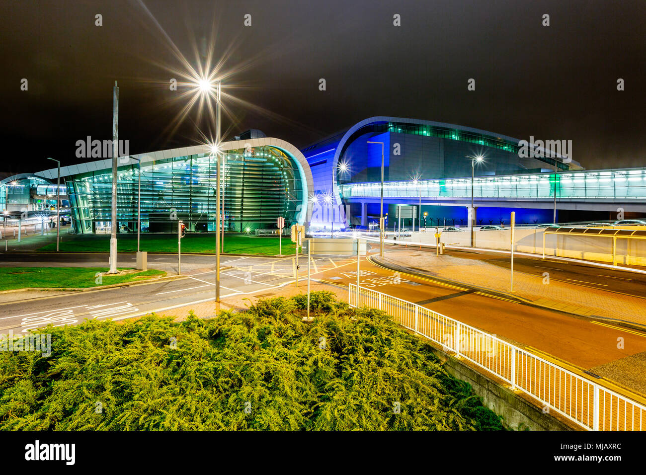Dublin Airport, Terminal 2, Ireland. Long exposure. Night photography. Stock Photo