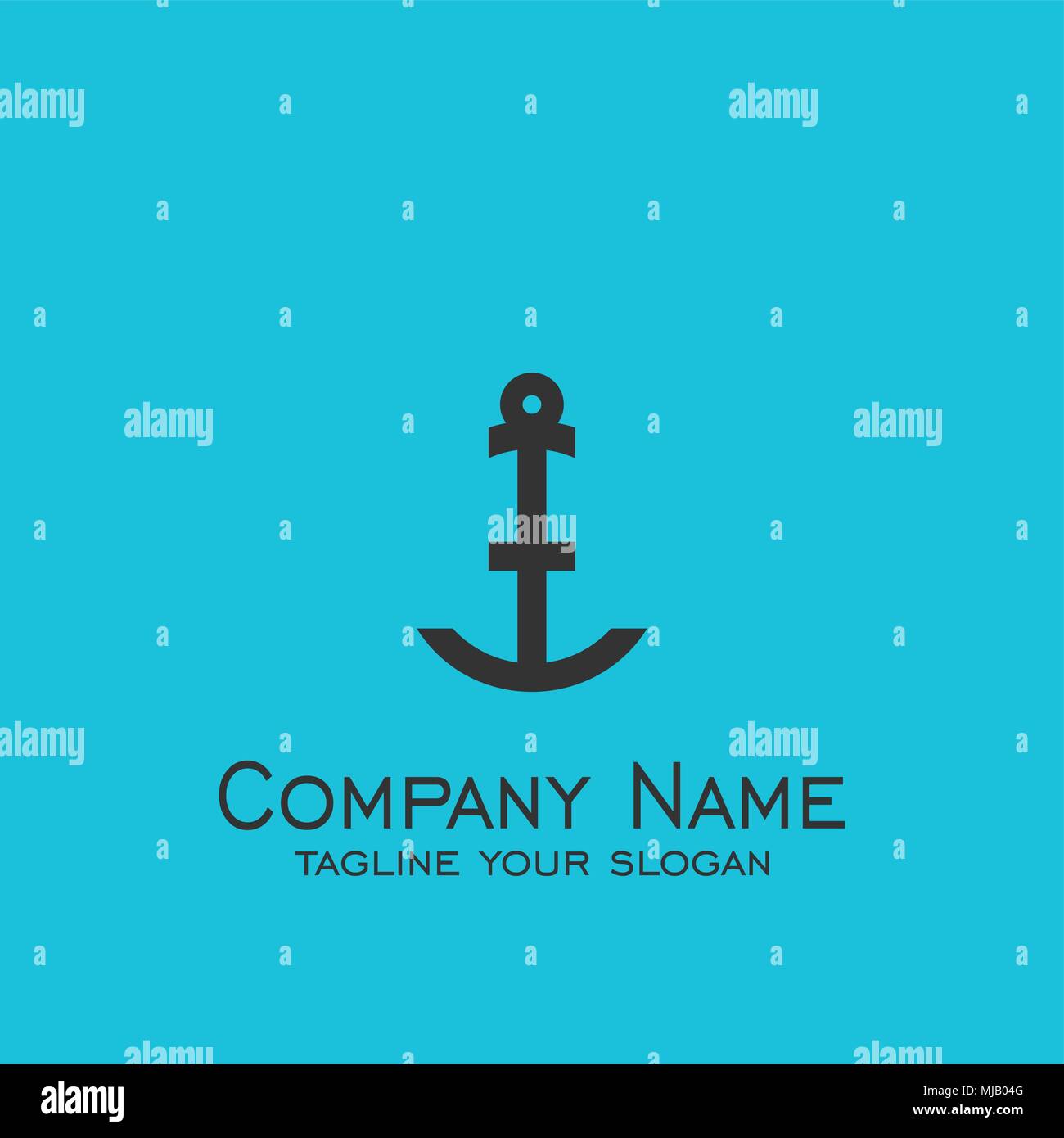 Anchor logo design, black logo isolated on blue background, simple vector icons. Stock Vector