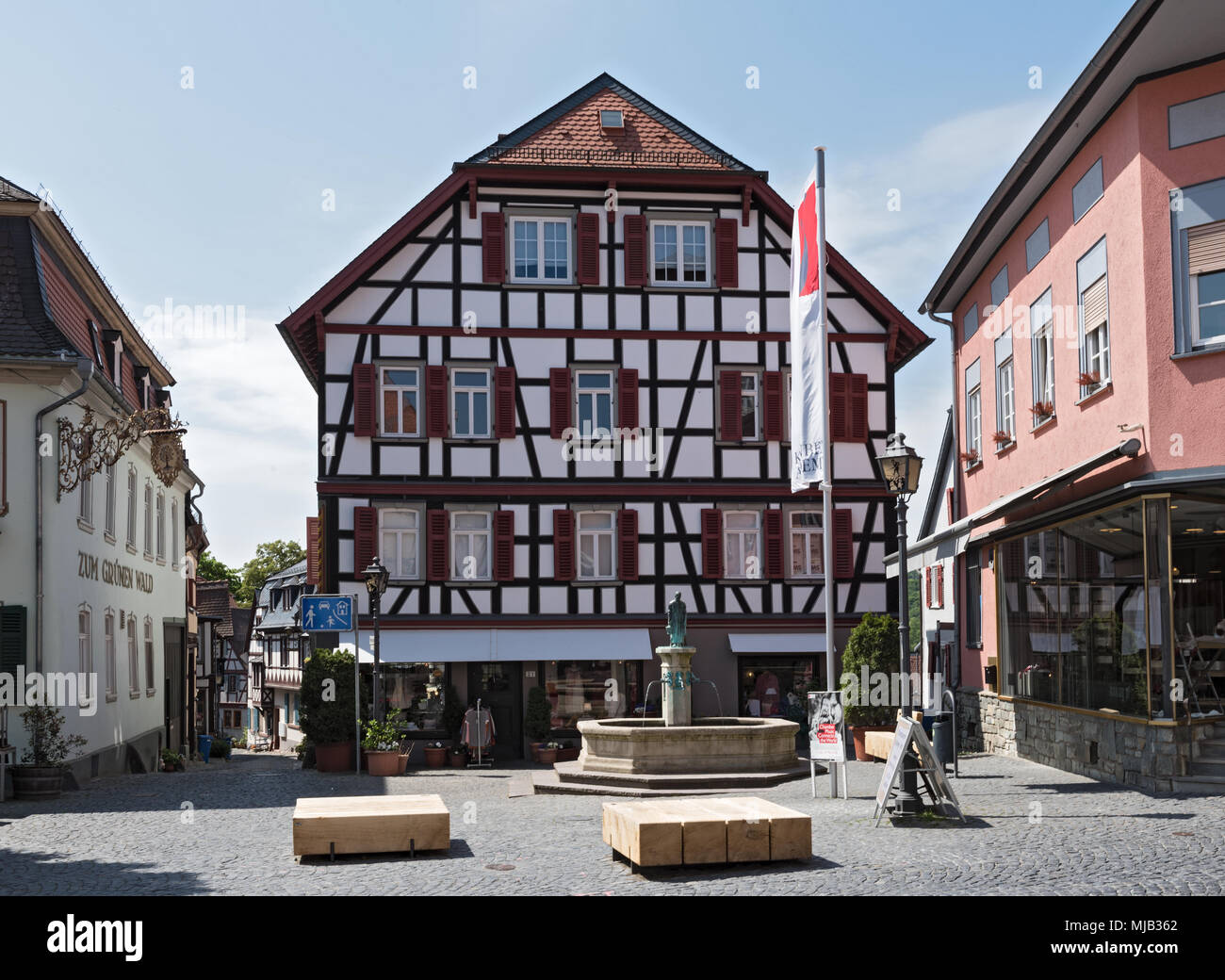 fountain in the historic old town of Kronberg in the Taunus, Hesse, Germany Stock Photo
