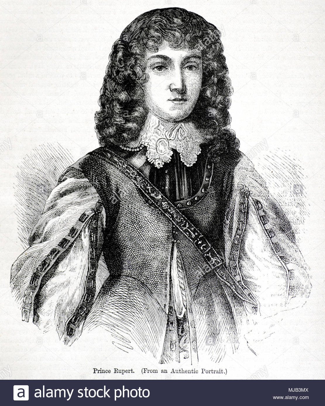 Prince Rupert of the Rhine, Duke of Cumberland 1619 – 1682 was a German soldier, admiral, scientist, colonial governor during the 17th century. He first came to prominence as a Cavalier cavalry commander during the English Civil War, antique illustration circa 1880 Stock Photo