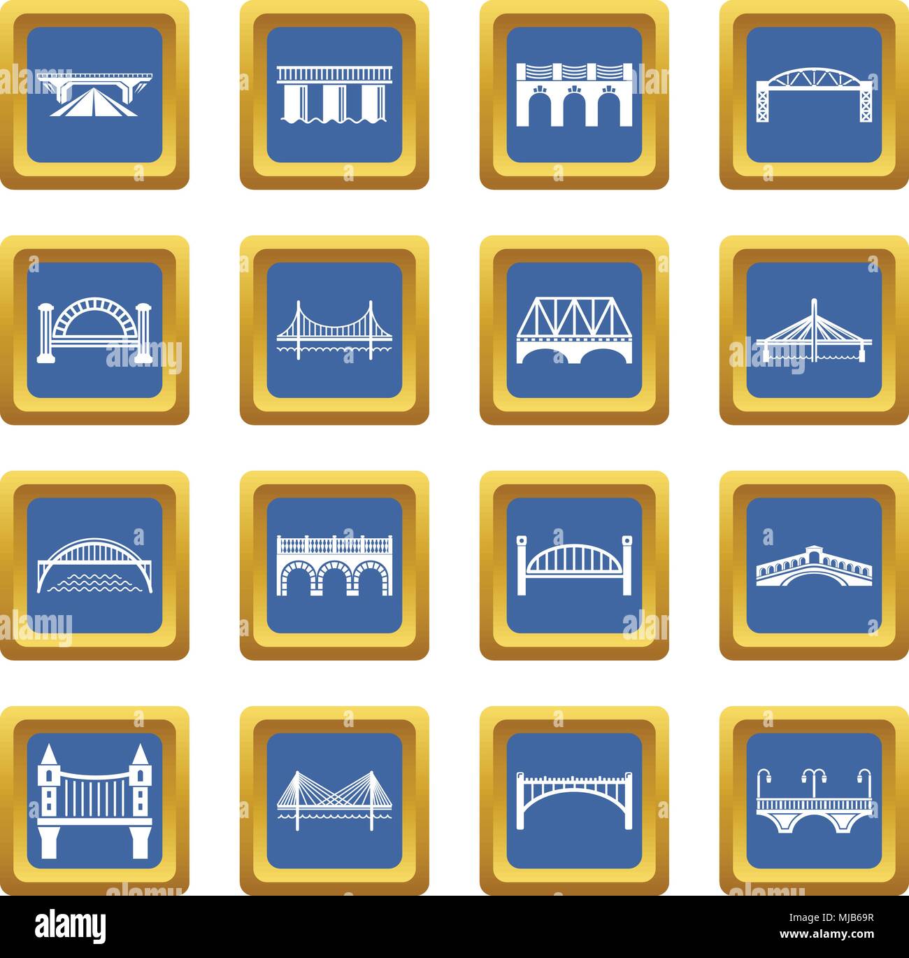 Bridge icons set vector blue square isolated on white background Stock ...