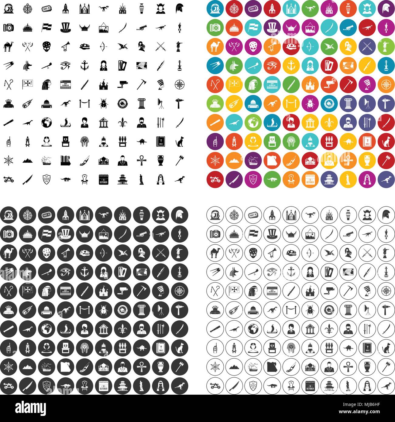 100 exhibition icons set vector in 4 variant for any web design isolated on white Stock Vector