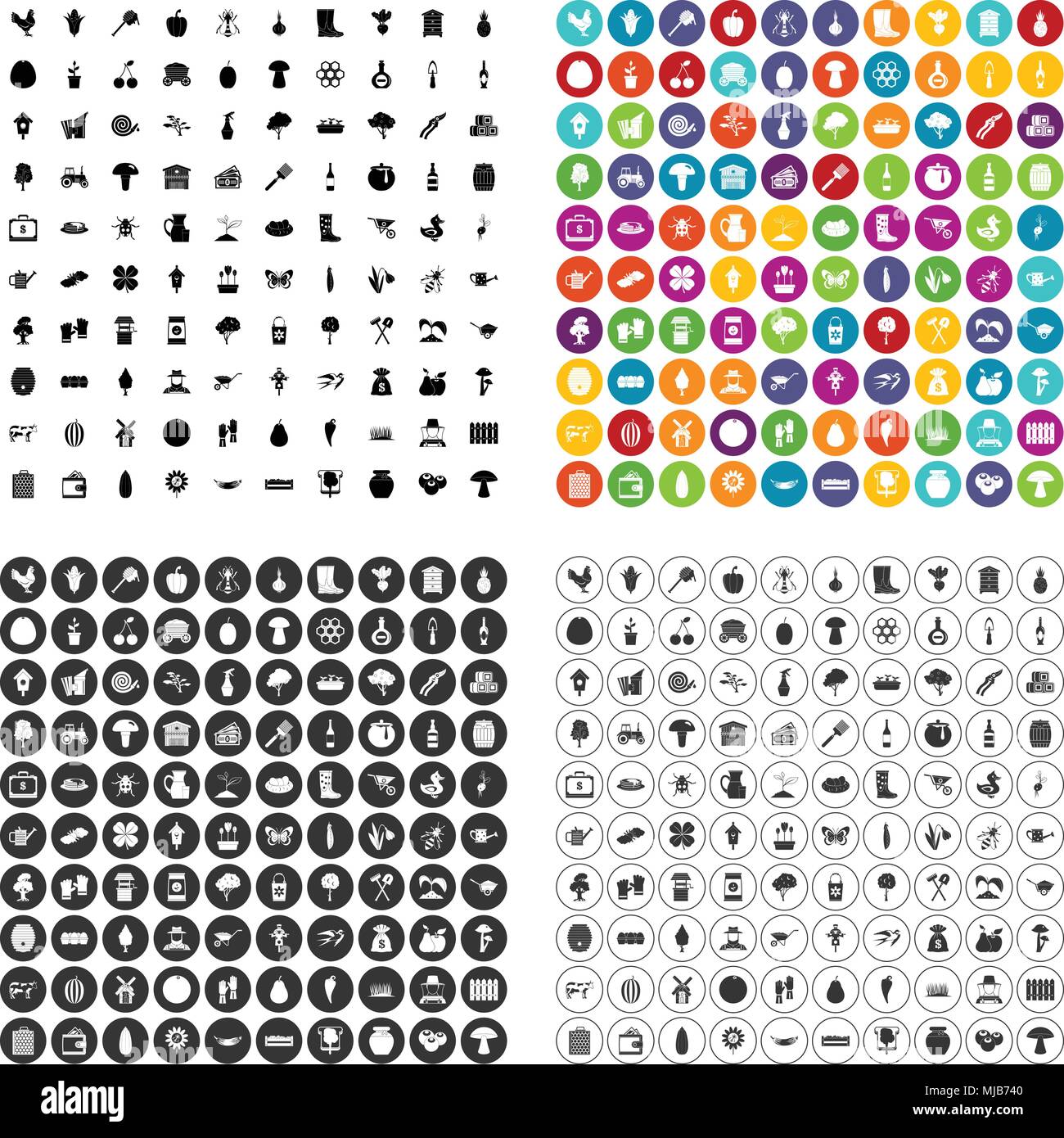100 farming icons set vector in 4 variant for any web design isolated ...