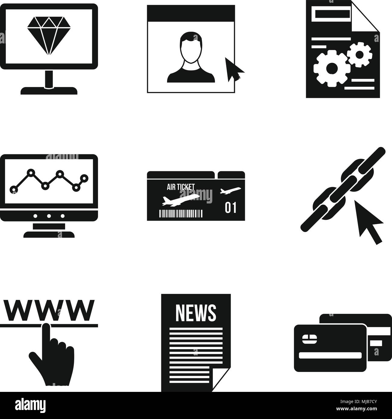 Information processing icons set. Simple set of 9 information ...