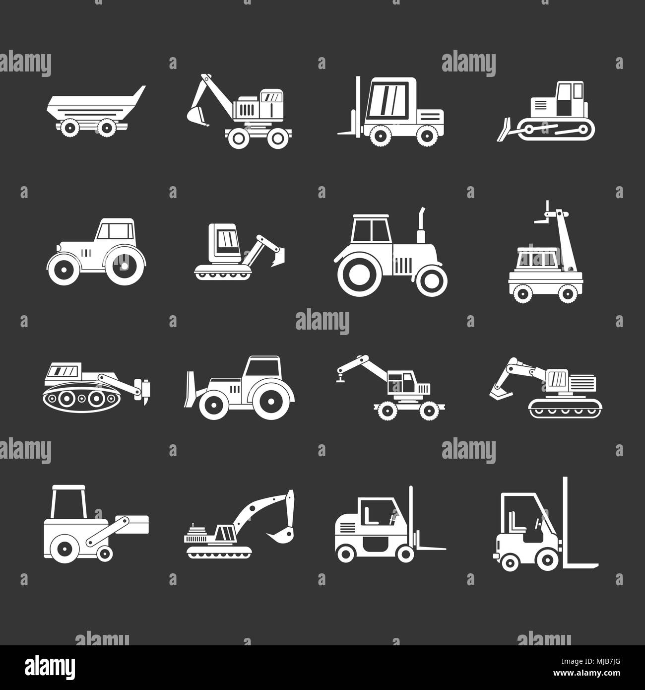 Construction vehicle icon set vector white isolated on grey background Stock Vector