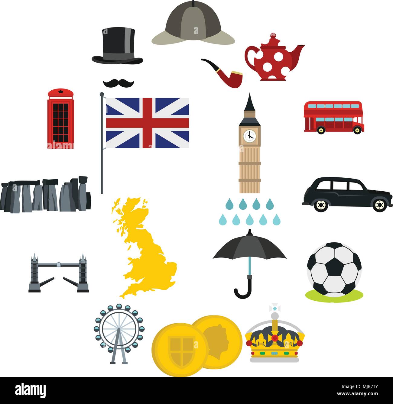 Great Britain icons set in flat style. London set collection vector ...