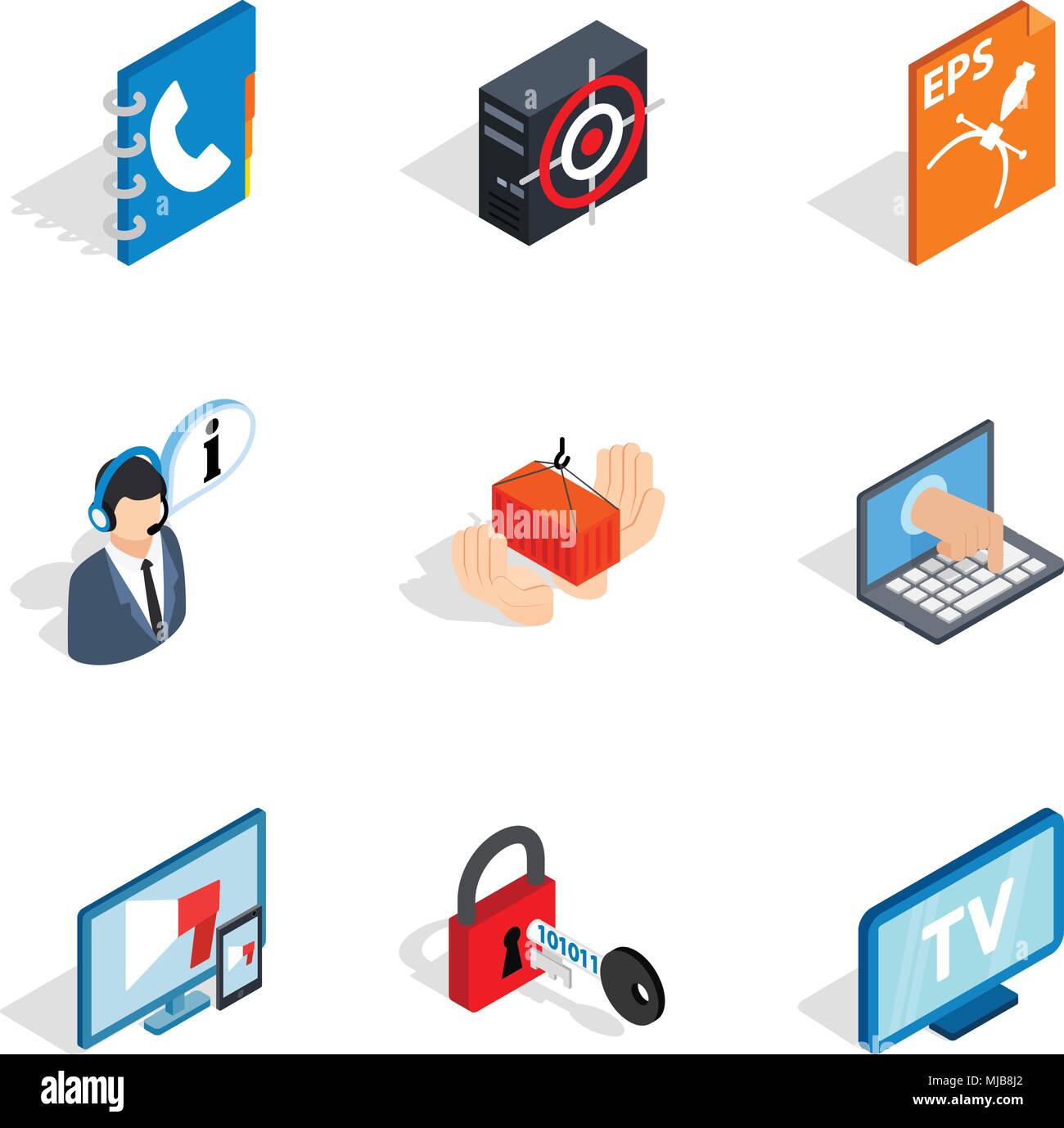 Internet project icons set, isometric style Stock Vector