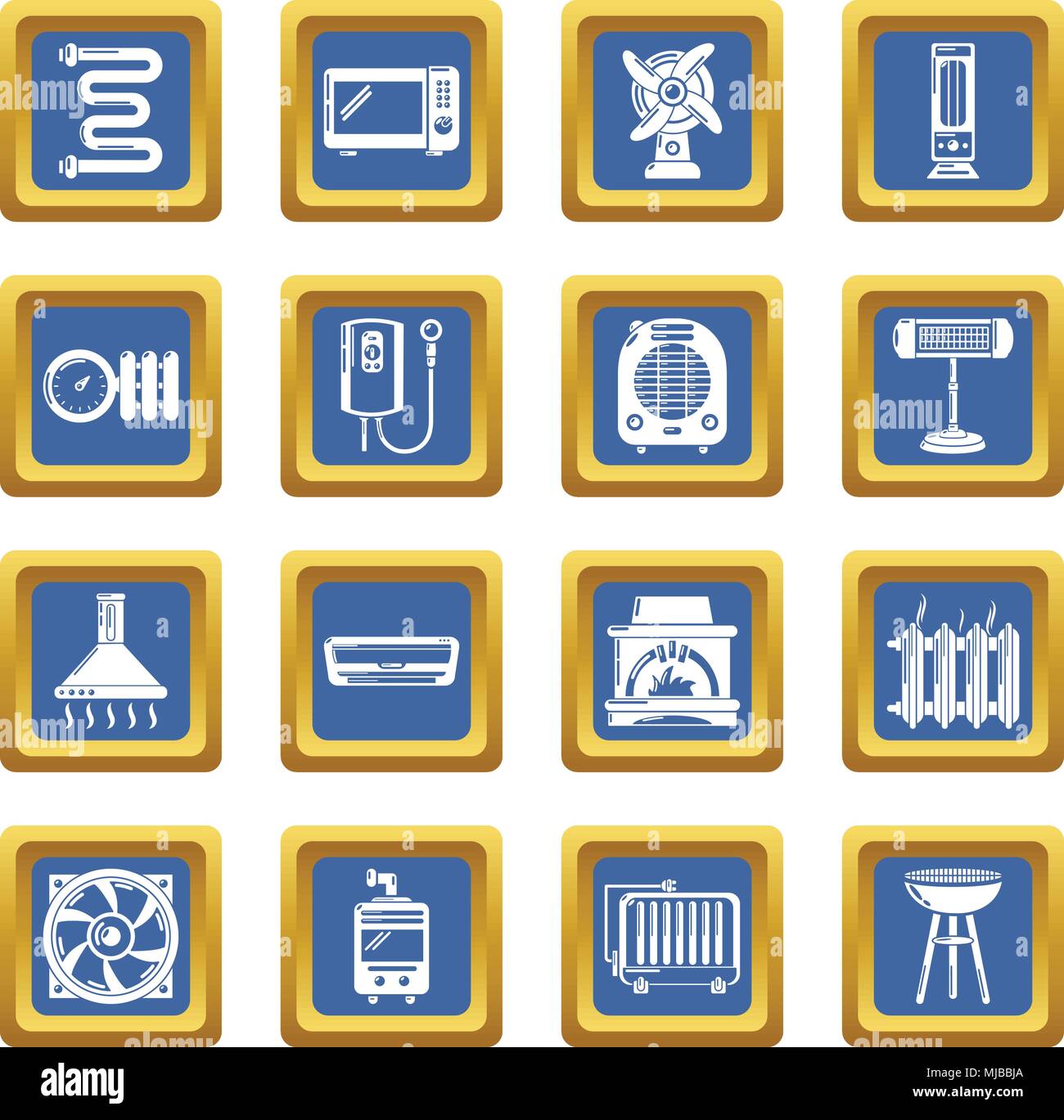 Heat cool air flow tools icons set blue square vector Stock Vector