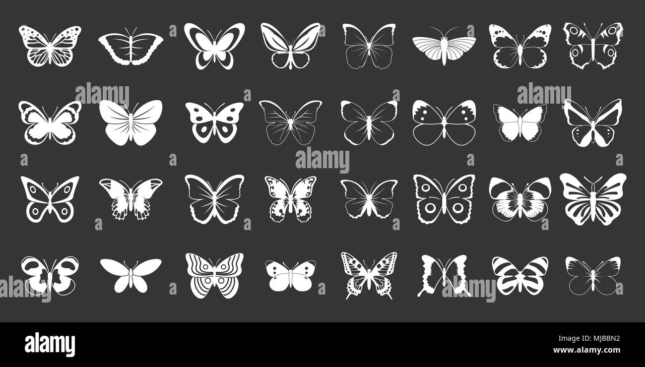 Butterfly icon set grey vector Stock Vector Image & Art - Alamy