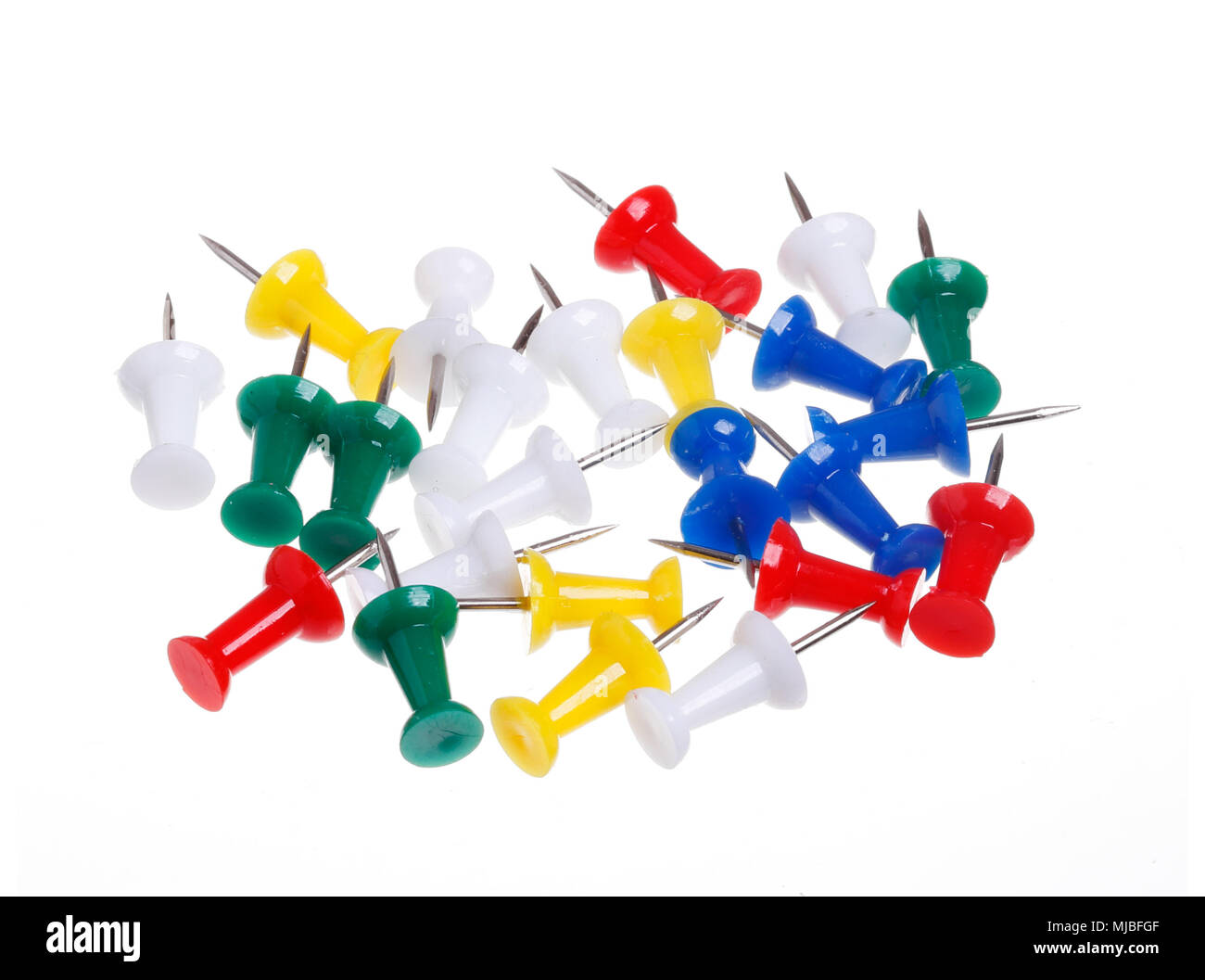 Assorted colored push pins isolated on white background Stock Photo Alamy