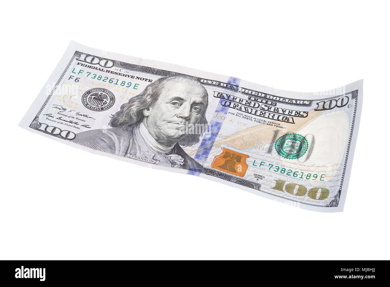 US banknote 100 dollars isolated on white background. Stock Photo