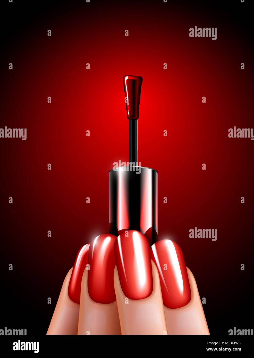 Hand with manicure holding clip nail polish Stock Vector
