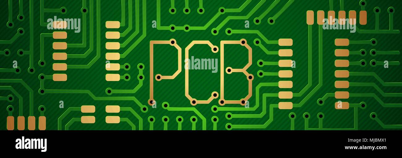 Illustration of circuit board. inscription PCB. holes in the circuit board and contact pads Stock Vector