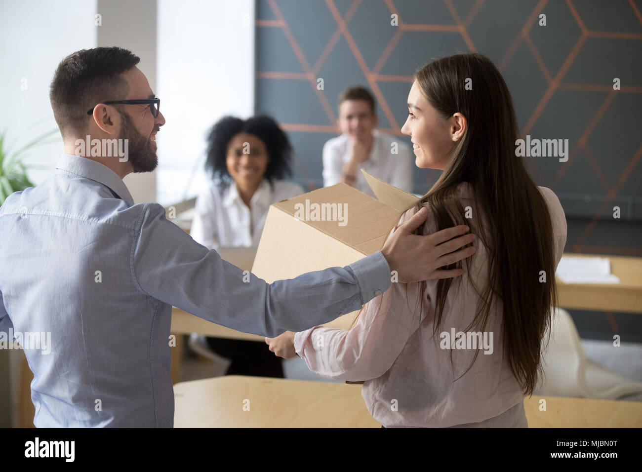 First working day in office concept, hi-res stock photography and