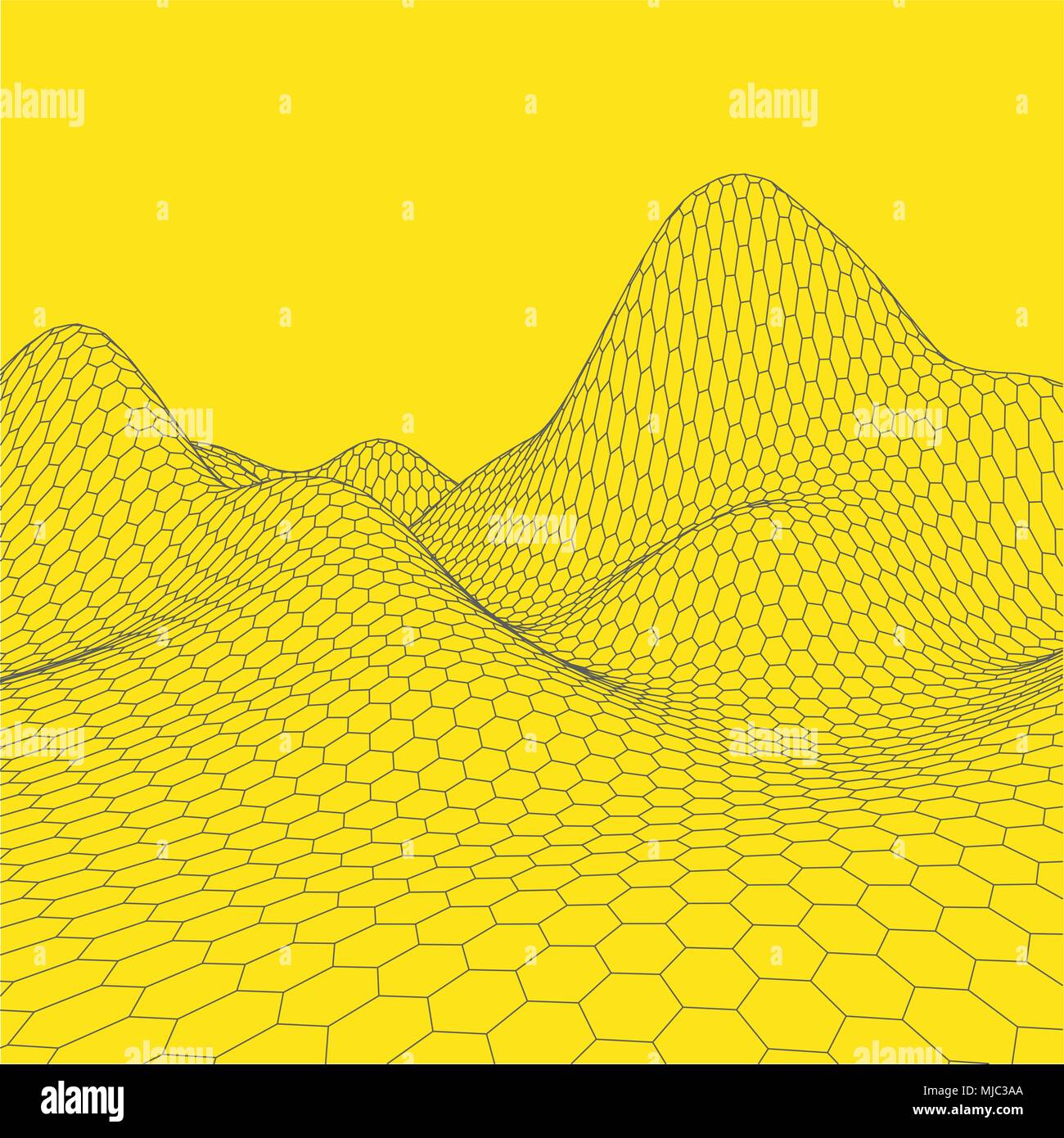 Abstract vector landscape background. Cyberspace grid. 3d technology ...
